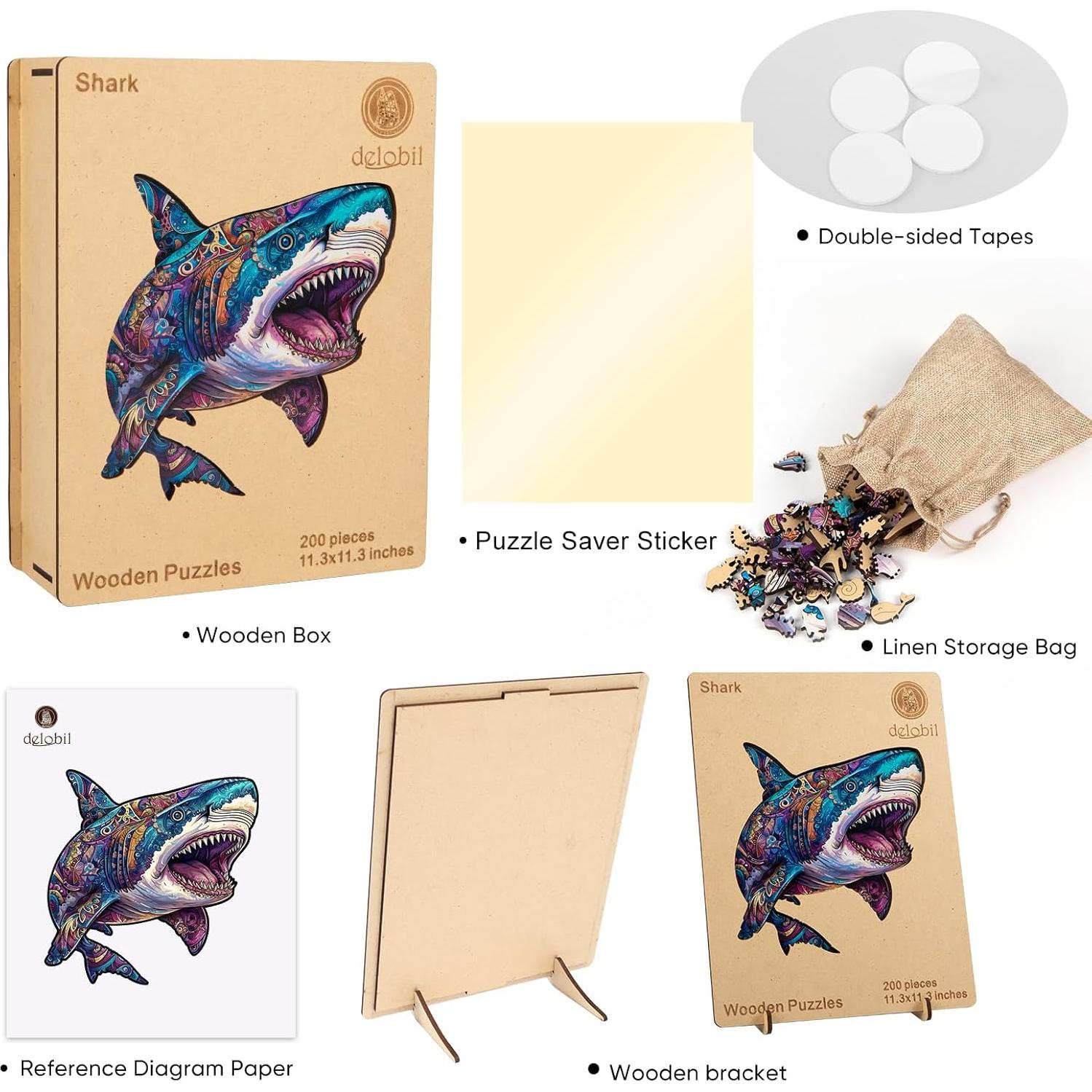 Rompecabezas de Madera del Tiburón 200 Piezas 28.7 cm - Delobil