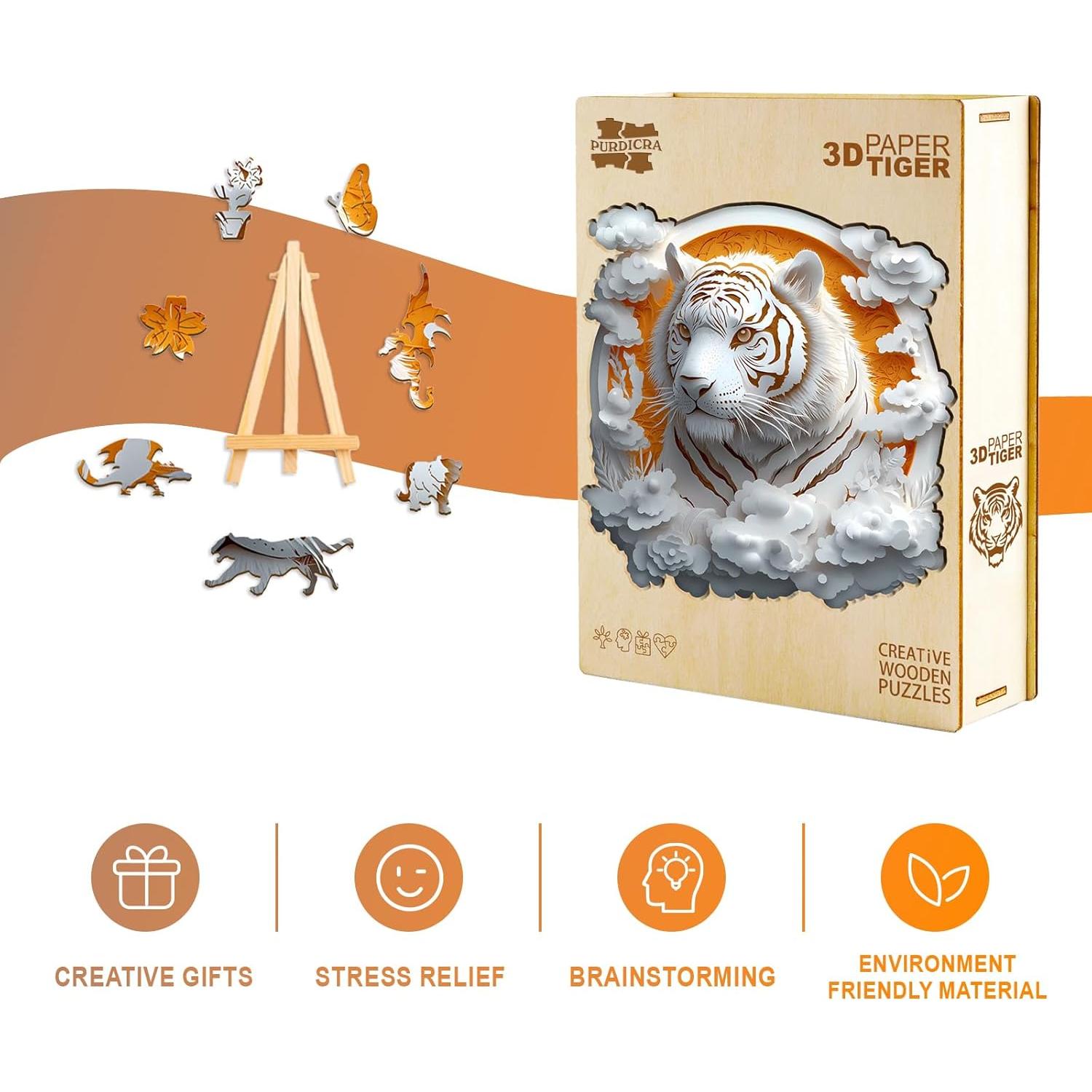 Rompecabezas de Madera Purdicra Tigre 3D 100 Piezas 21.6cm