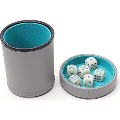 Luck Lab Taza de Dados de Cuero Gris con 6 Dados Perla