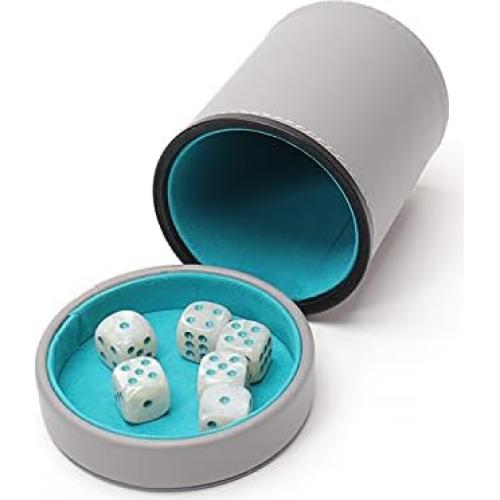 Luck Lab Taza de Dados de Cuero Gris con 6 Dados Perla