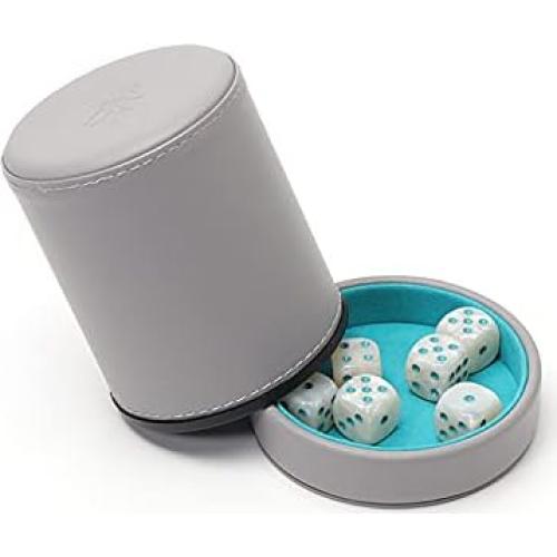Luck Lab Taza de Dados de Cuero Gris con 6 Dados Perla