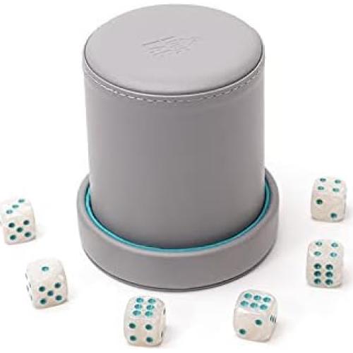 Luck Lab Taza de Dados de Cuero Gris con 6 Dados Perla
