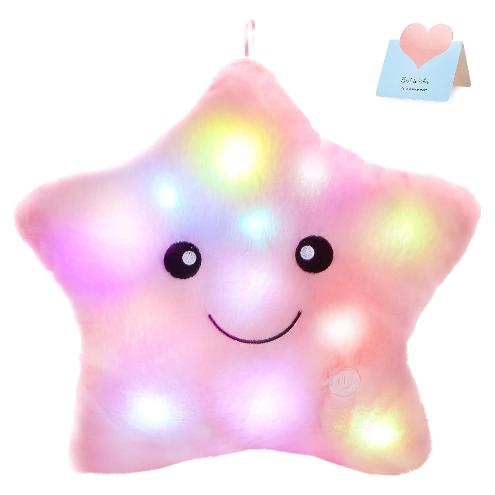 Almohada de Peluche Estrella Brillante LED WEWILL Rosa 33 cm
