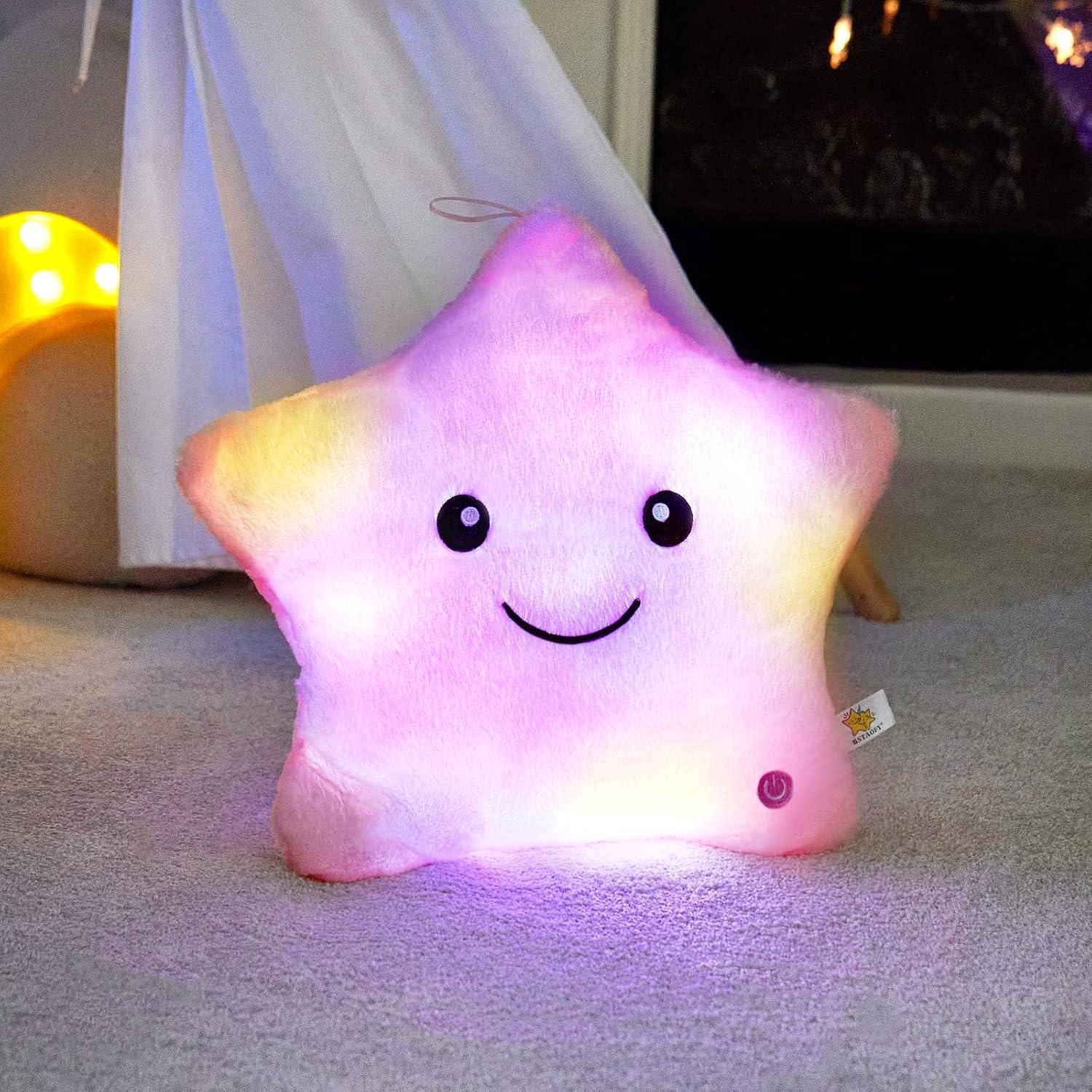 Almohada de Peluche Estrella Brillante LED WEWILL Rosa 33 cm