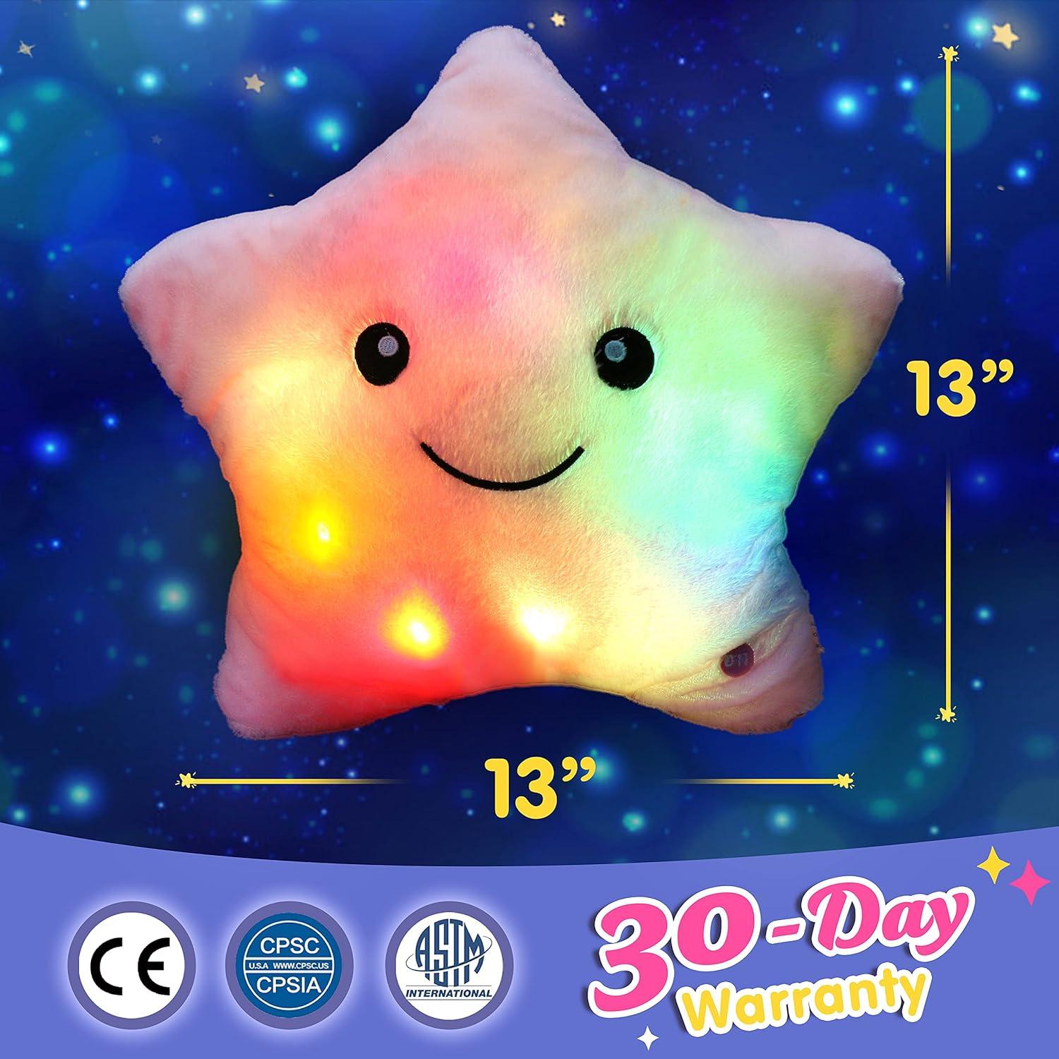 Almohada de Peluche Estrella Brillante LED WEWILL Rosa 33 cm
