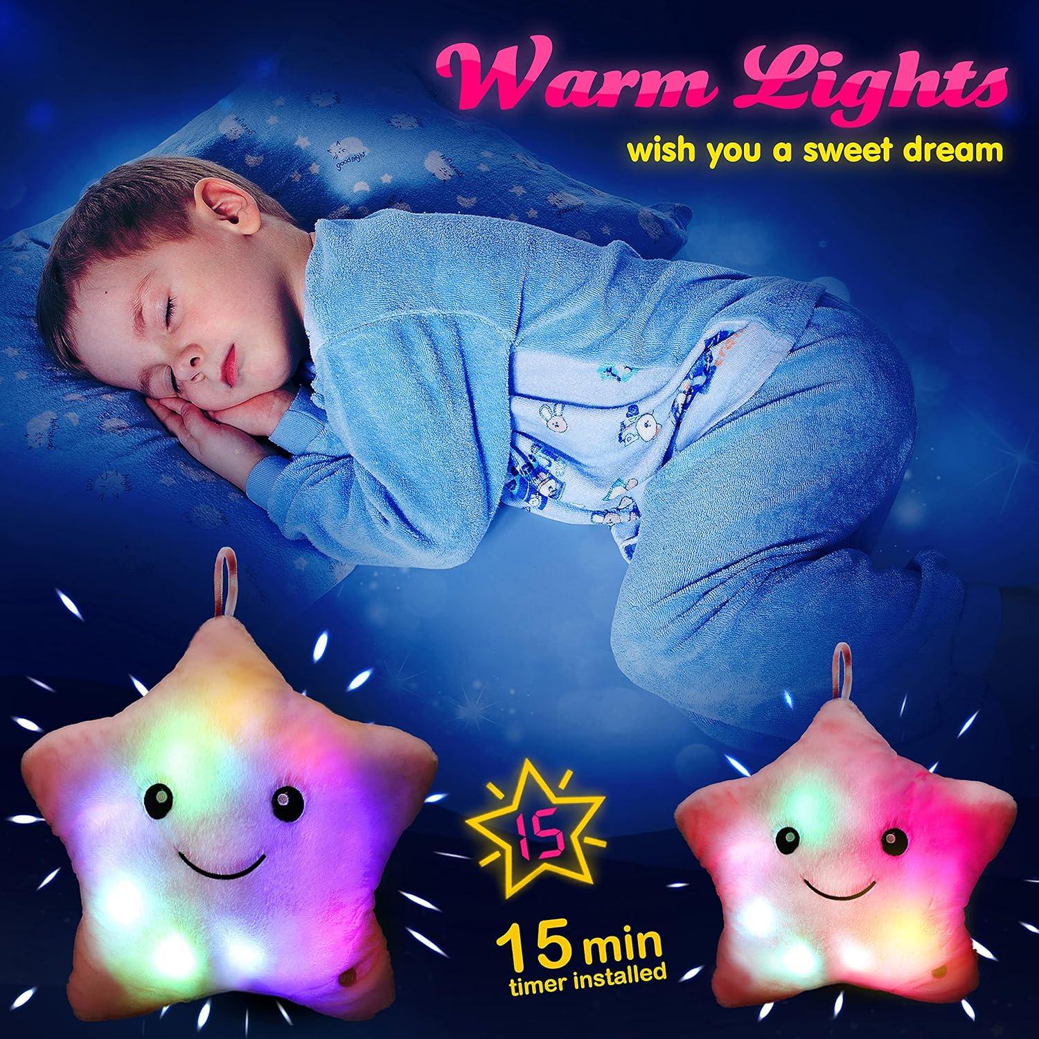 Almohada de Peluche Estrella Brillante LED WEWILL Rosa 33 cm