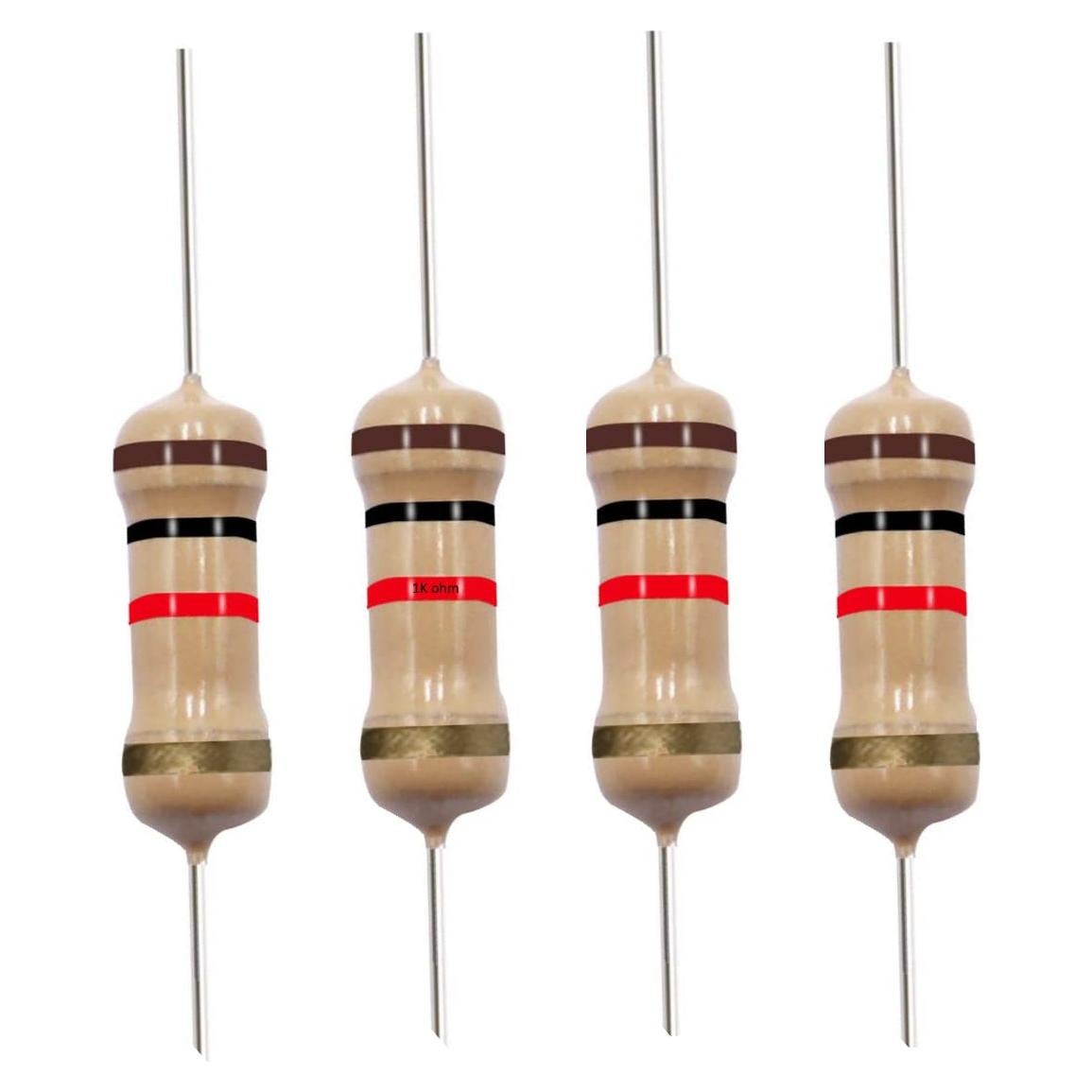 Resistor de Película de Carbono 1K Ohm 1/2W 5% Tolerancia - 10 Piezas
