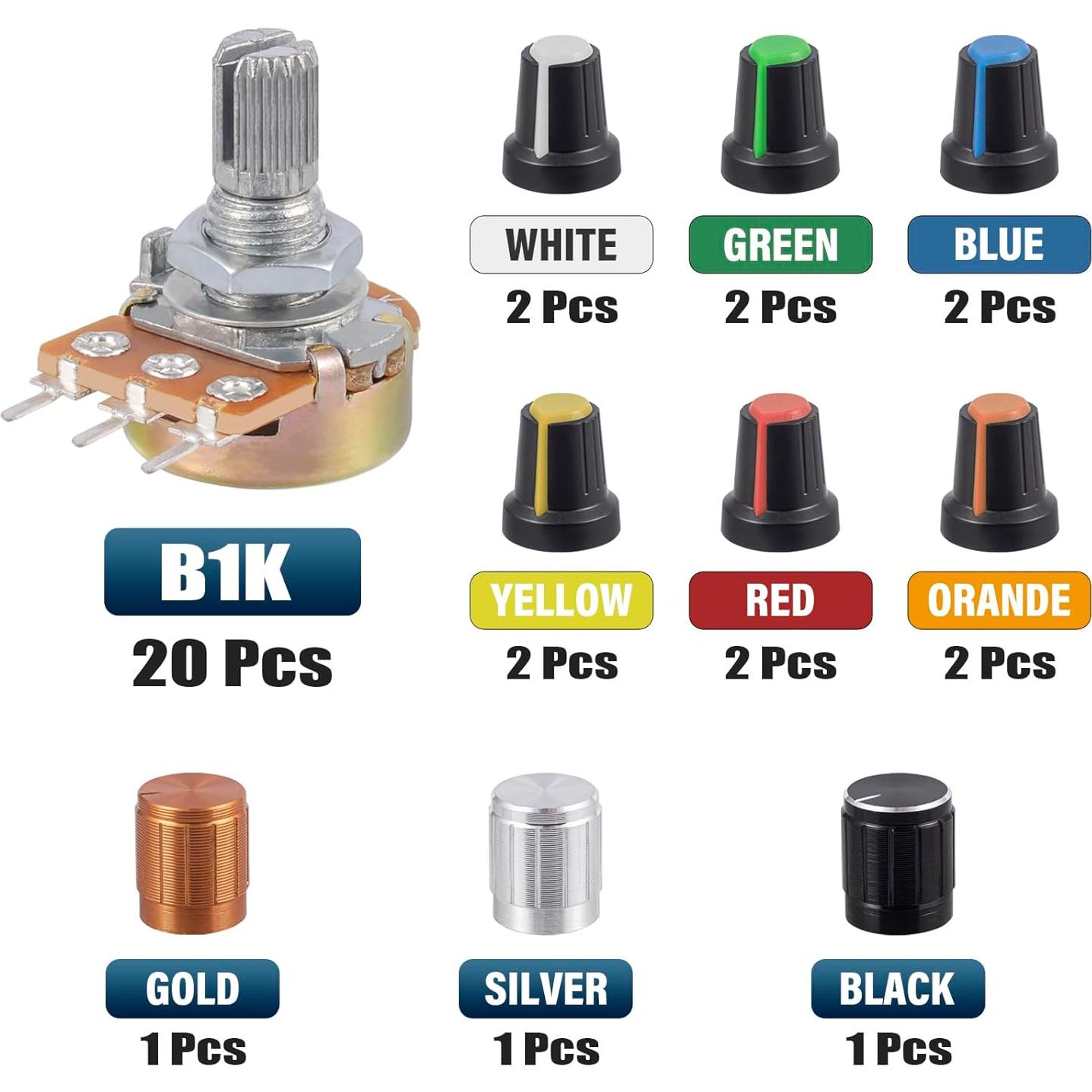 Potenciómetro ALLECIN WH148 B1K 1K 35 Piezas Eje 15mm