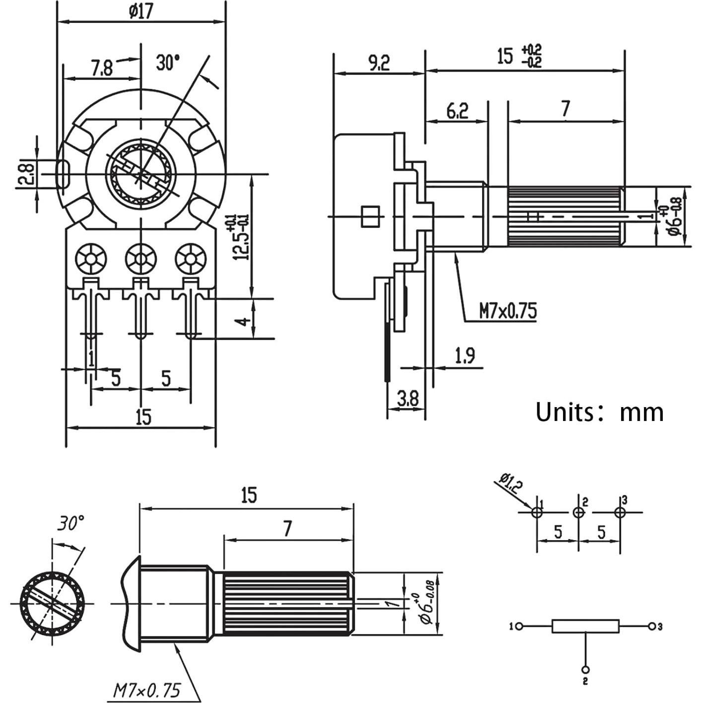 Potenciómetro ALLECIN WH148 B1K 1K 35 Piezas Eje 15mm