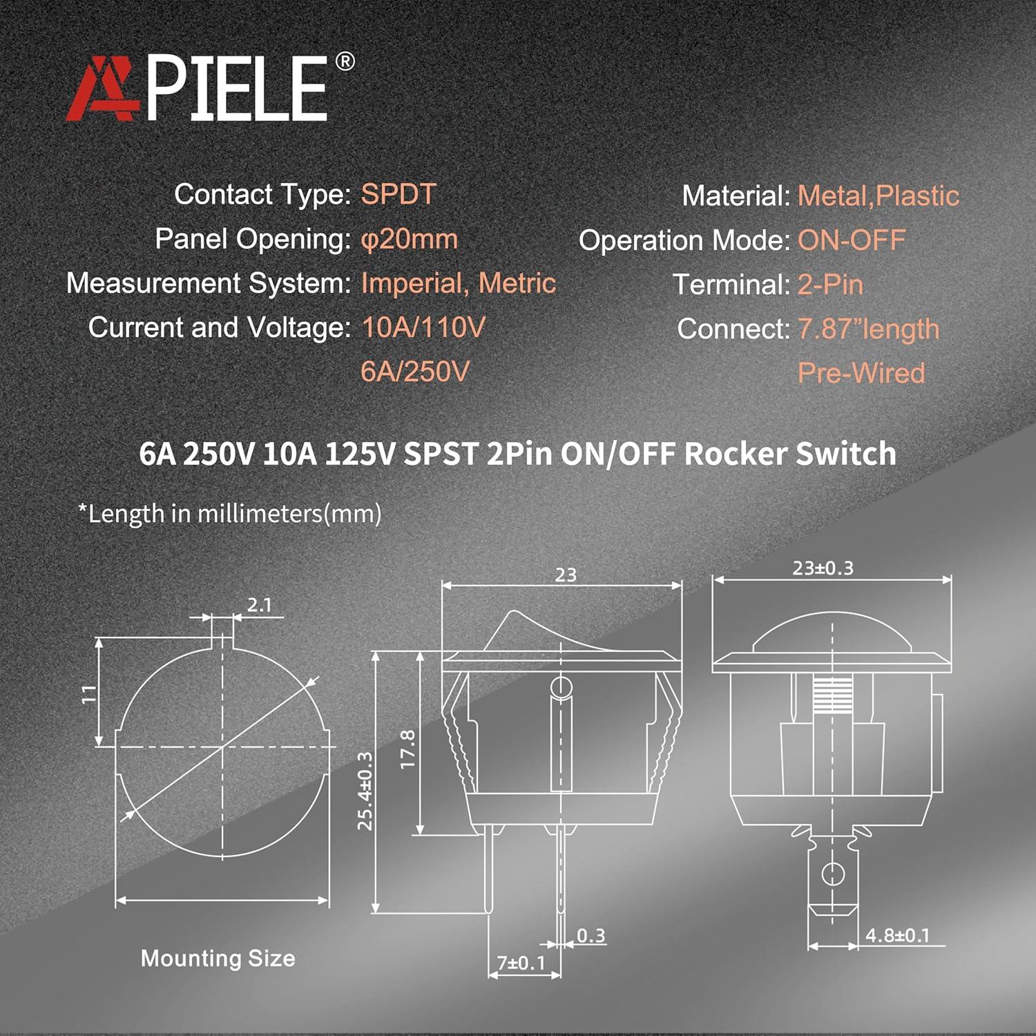 Interruptor Basculante ON/OFF APIELE KCD1 5 Pcs 6A 250V