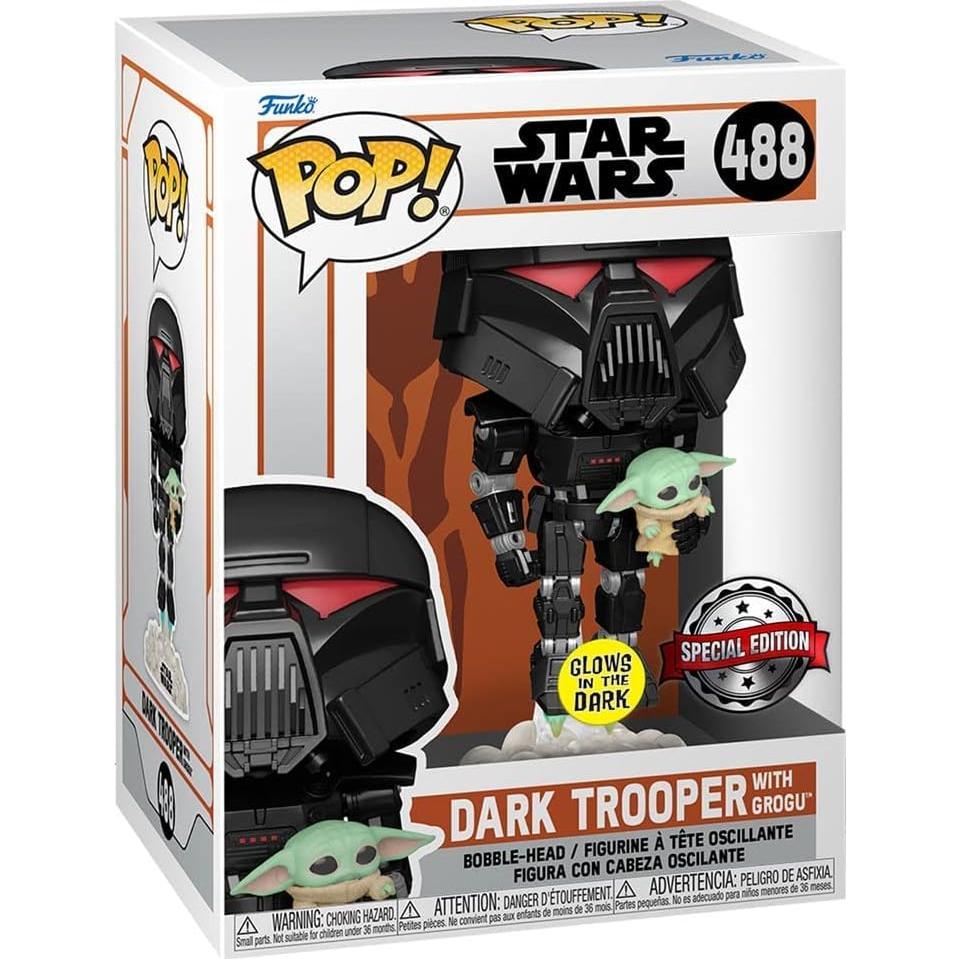 Figura Pop! Vinyl Star Wars Dark Trooper con Grogu 9.5cm