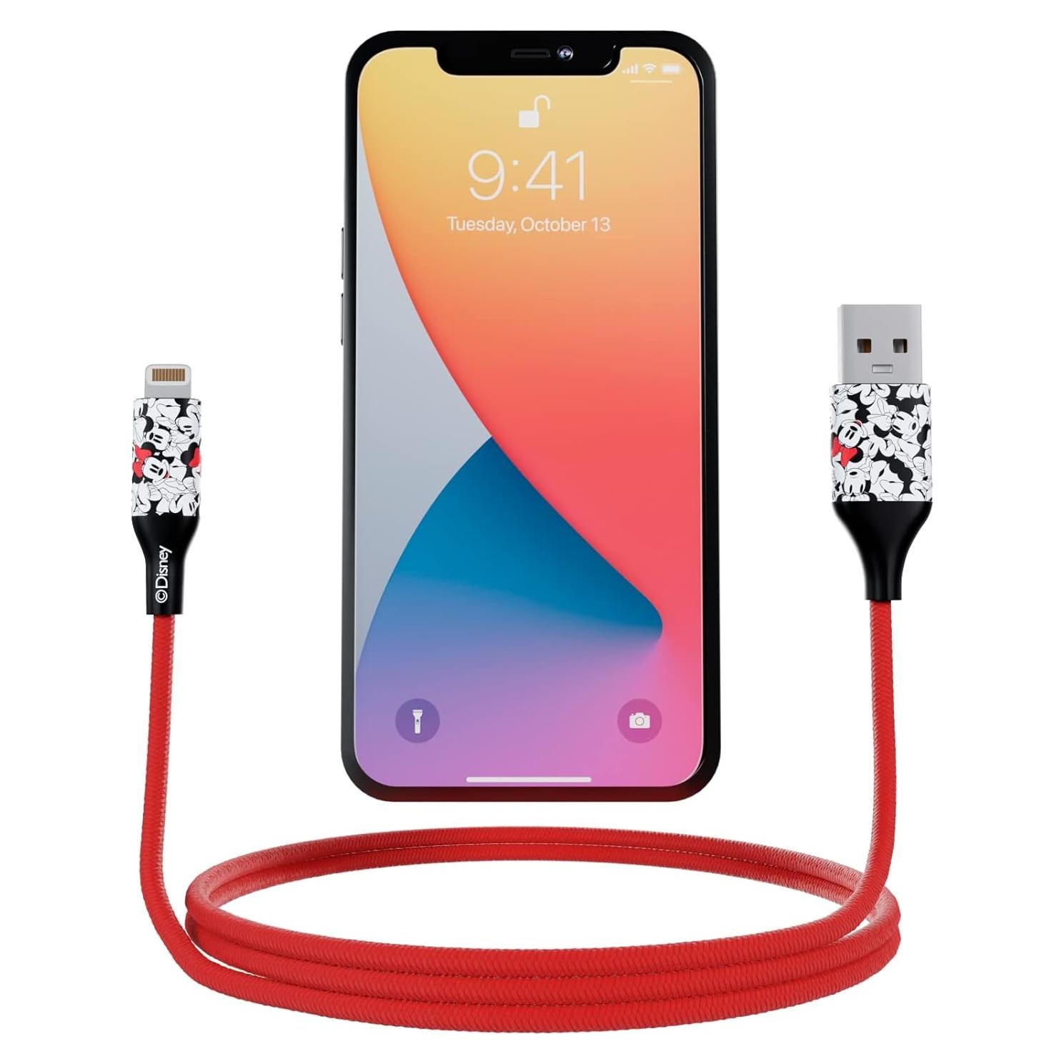 Cargador USB Trenzado Disney Minnie Mouse 1.83m MFI Rápido