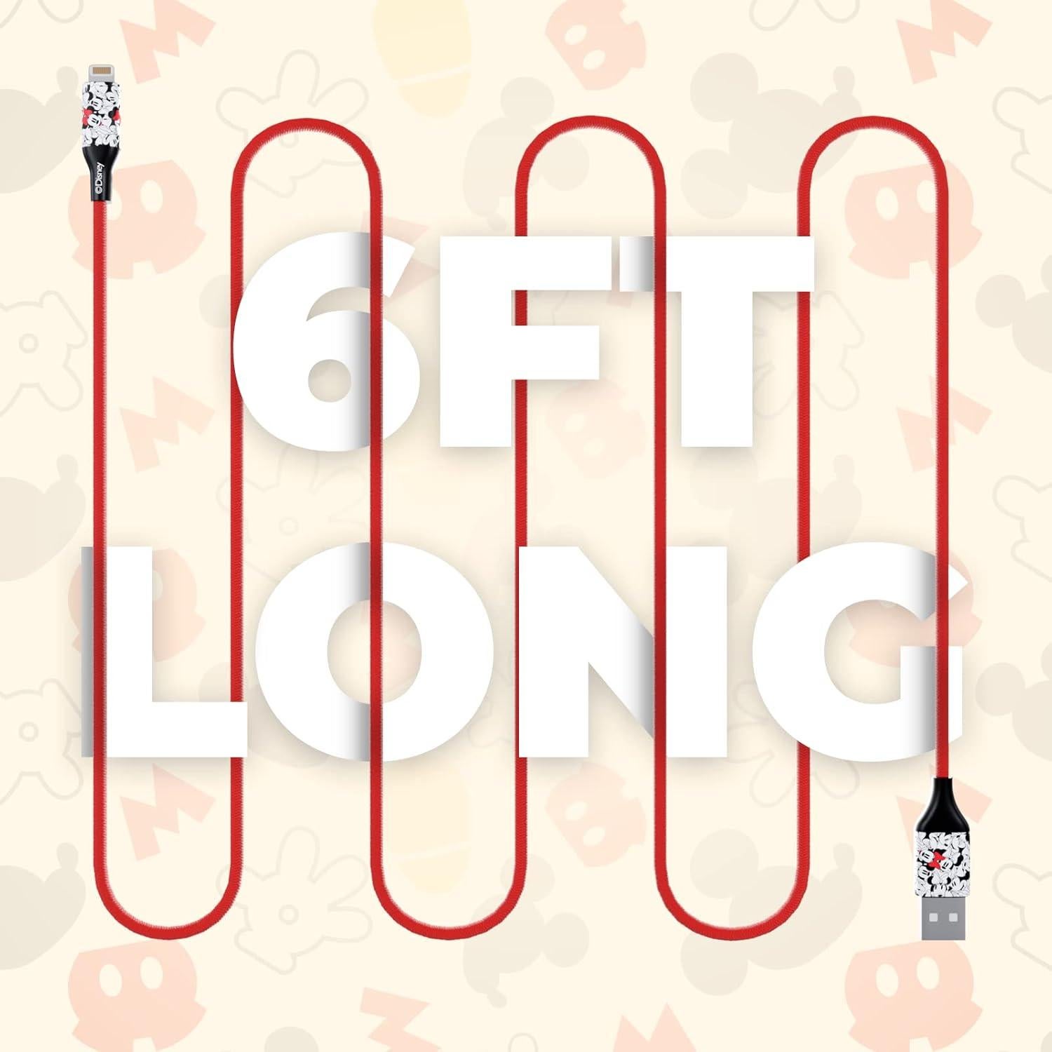 Cargador USB Trenzado Disney Minnie Mouse 1.83m MFI Rápido