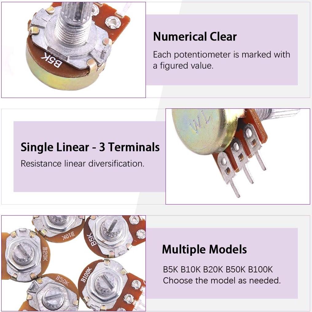Kit 60PCS Potenciómetros Lineales Swpeet B5K a B100K Ohm