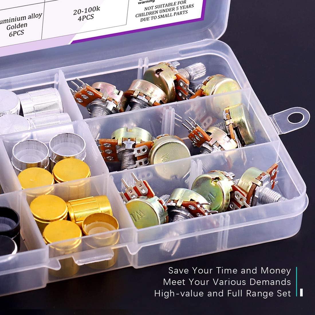 Kit 60PCS Potenciómetros Lineales Swpeet B5K a B100K Ohm