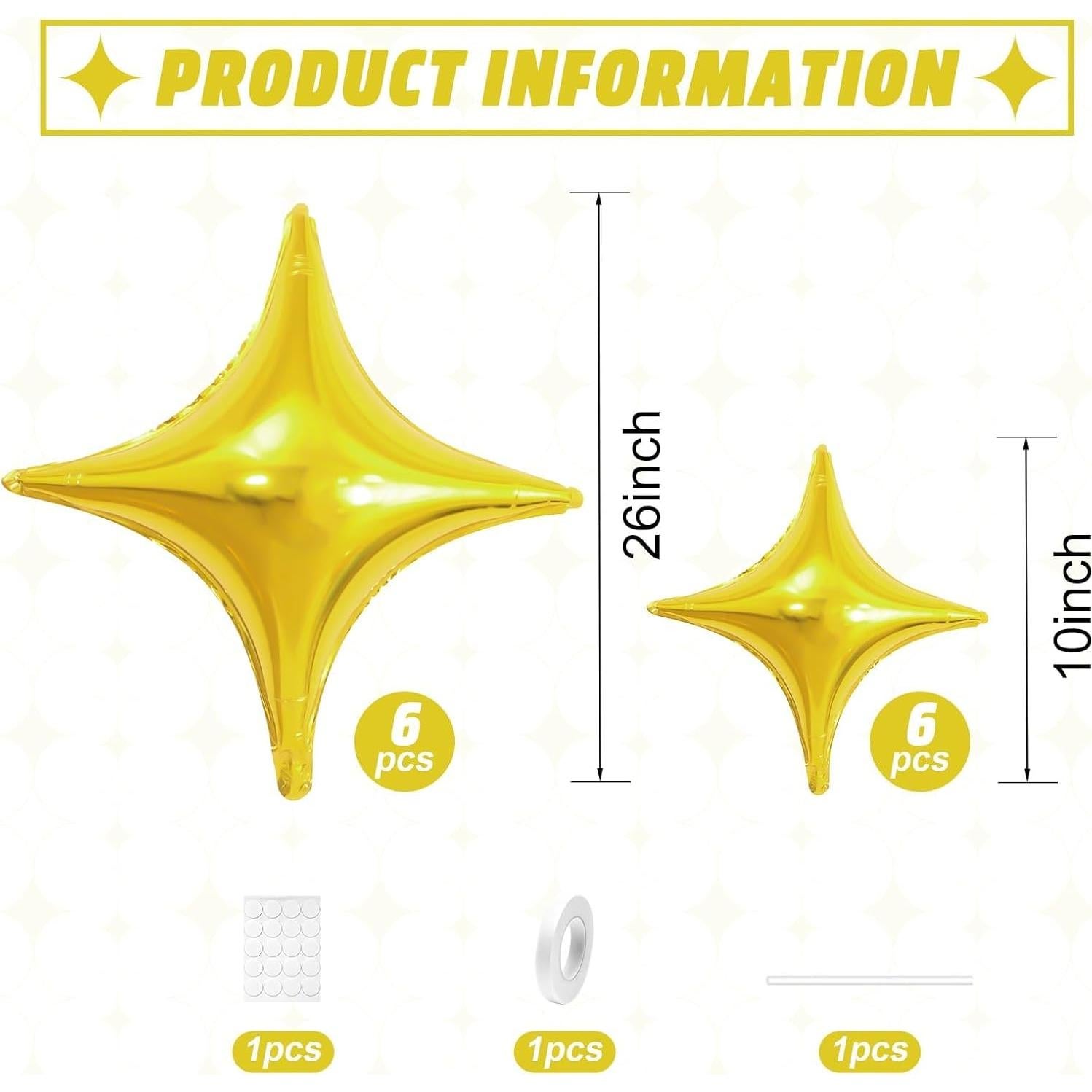 Globos Estrella Dorada 12 Piezas Adorely 66 cm y 25 cm