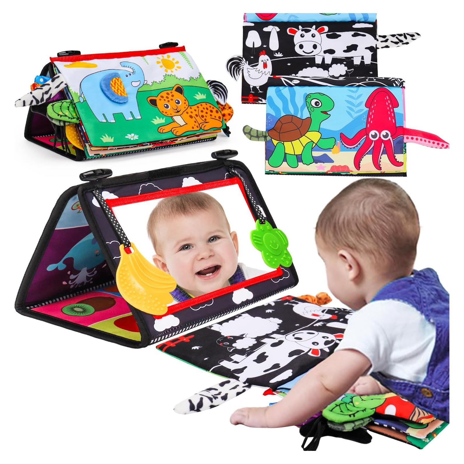 Espejo Sensorial para Bebés Basytodio con Libros de Tela 0-6 Meses