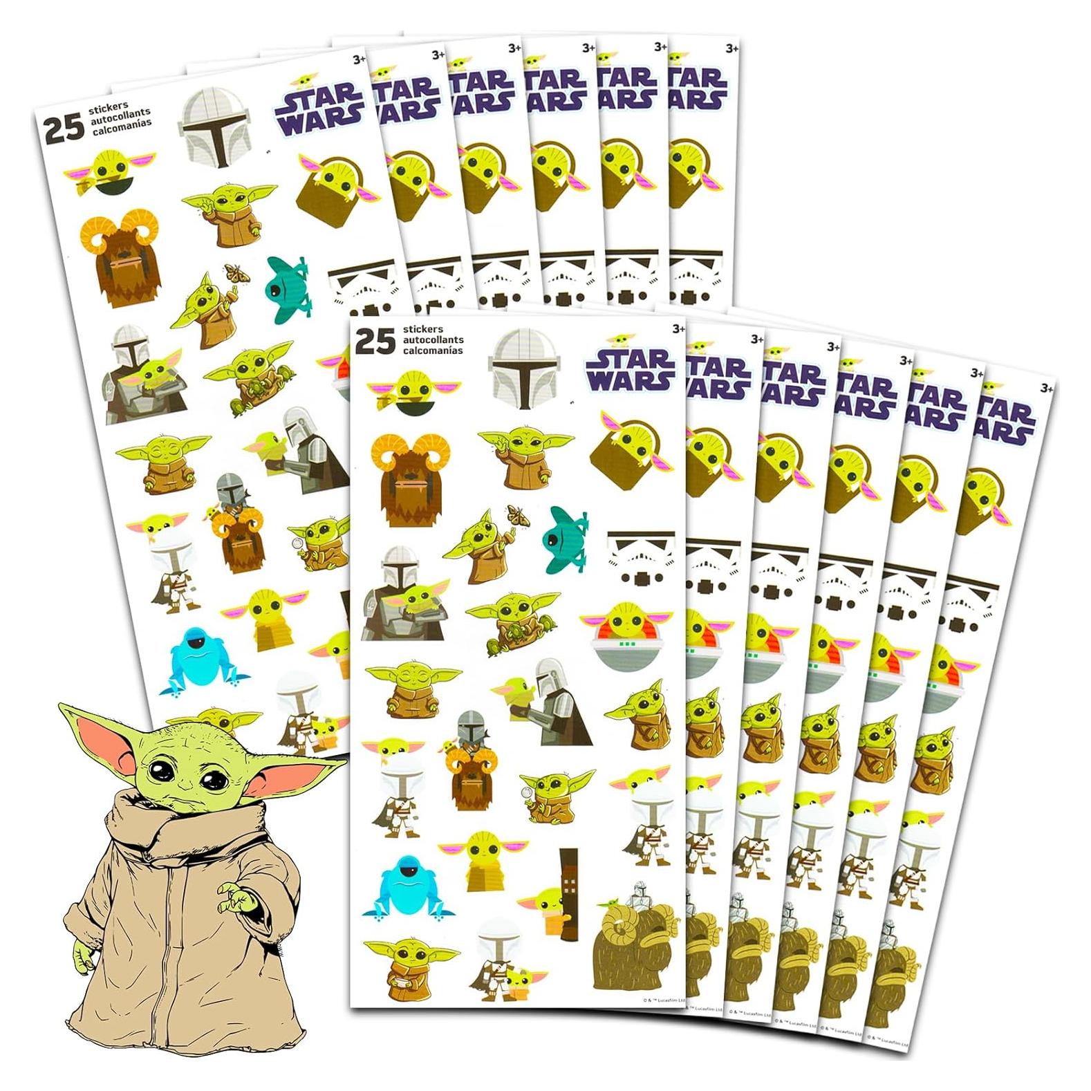 Stickers Baby Yoda Star Wars - Paquete de 12 Hojas para Niños