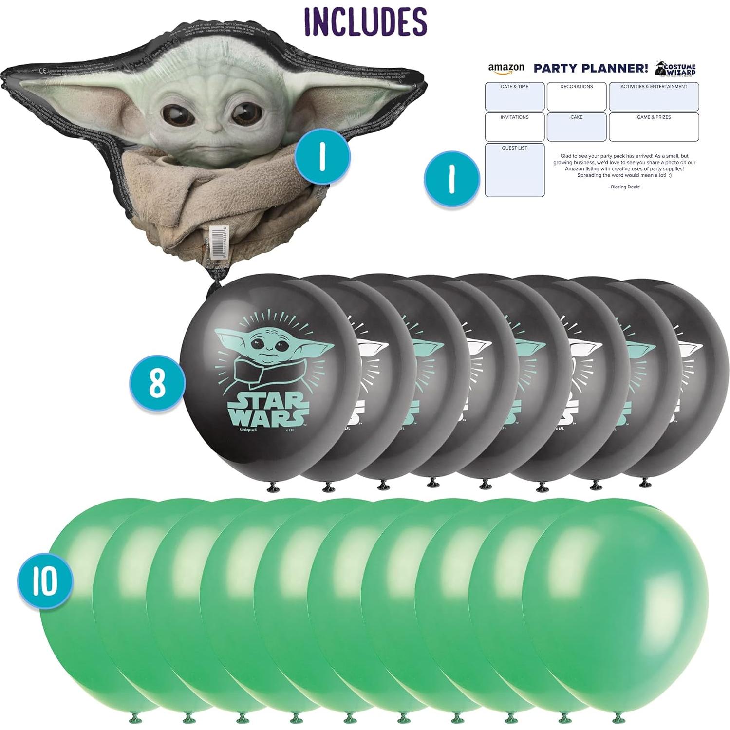 Kit de Globos Baby Yoda 19 Piezas - Fiesta Temática Star Wars
