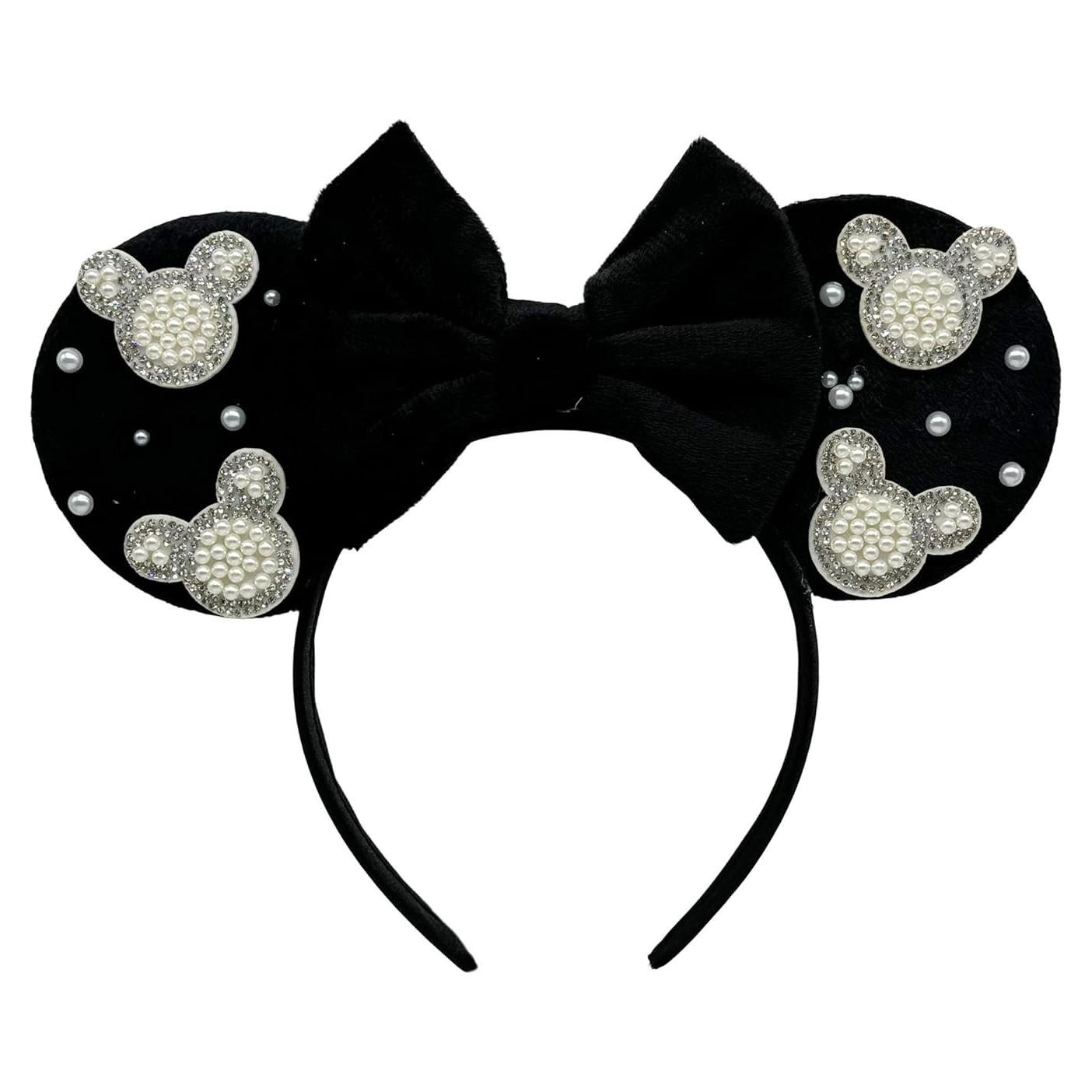 Diadema de Orejas de Ratón con Rhinestones y Perlas 10 cm