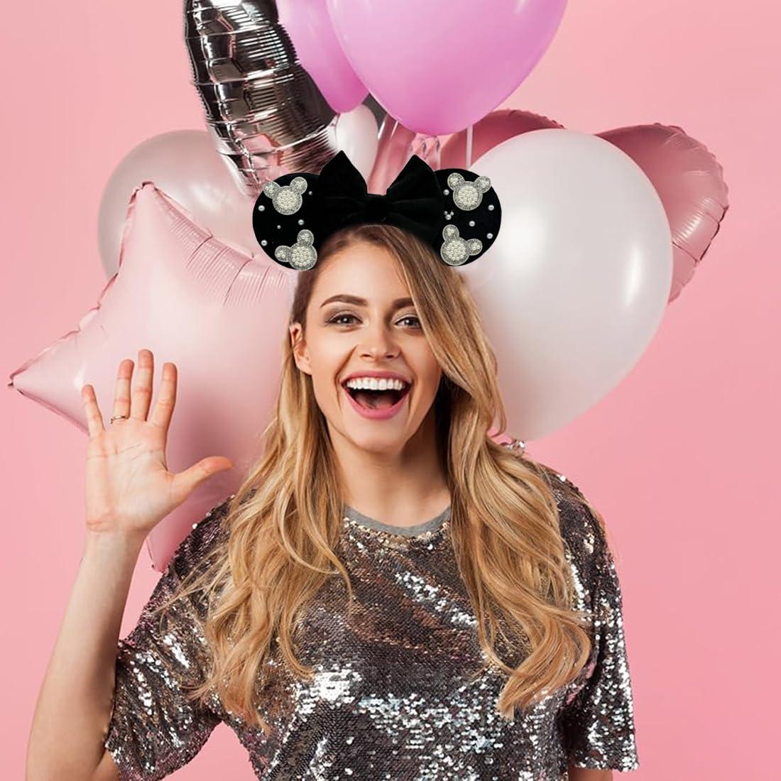 Diadema de Orejas de Ratón con Rhinestones y Perlas 10 cm