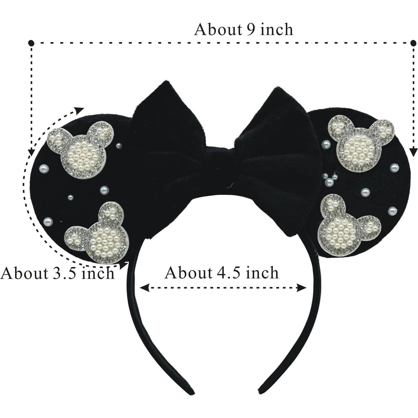 Diadema de Orejas de Ratón con Rhinestones y Perlas 10 cm