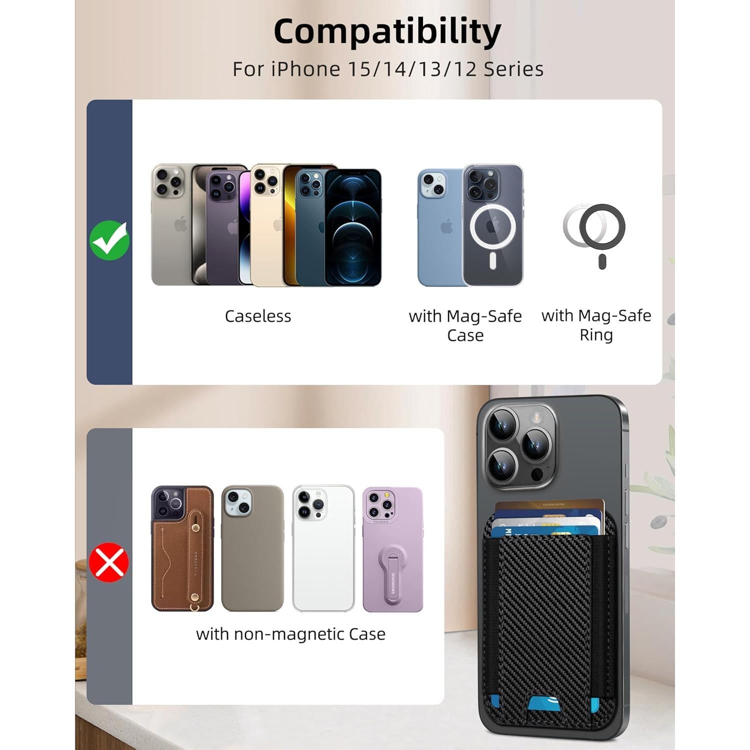 Cartera Magnética HiWe para iPhone 16/15/14/13/12 RFID 7 Tarjetas