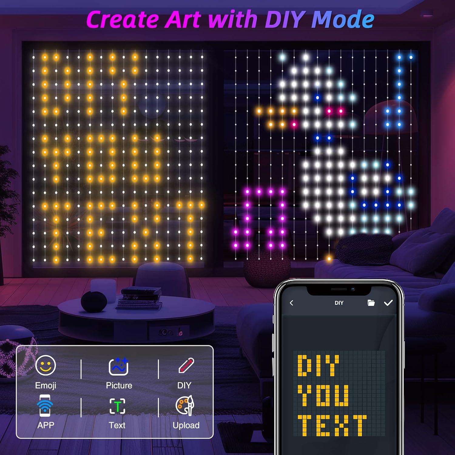 Luces de Cortina LED Inteligentes JKOEIER 1.6x1.6m Multicolor