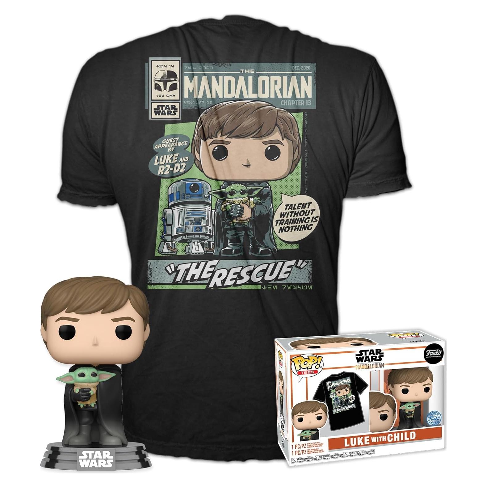 Funko Pop! Luke con Grogu + Camiseta Star Wars - Talla M