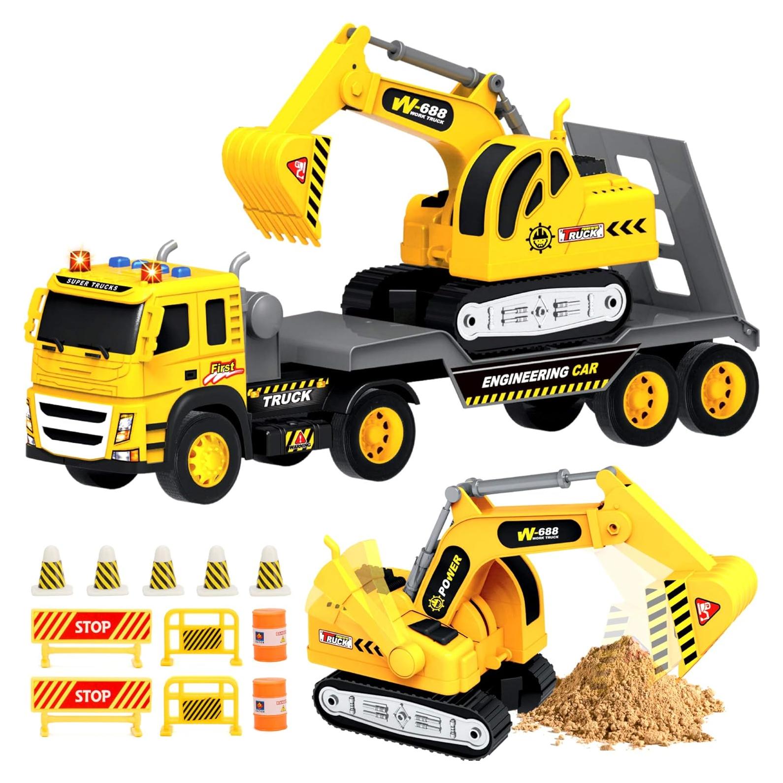 Camión de Plataforma MOBIUS con Excavadora 1:12 Luces Sonidos