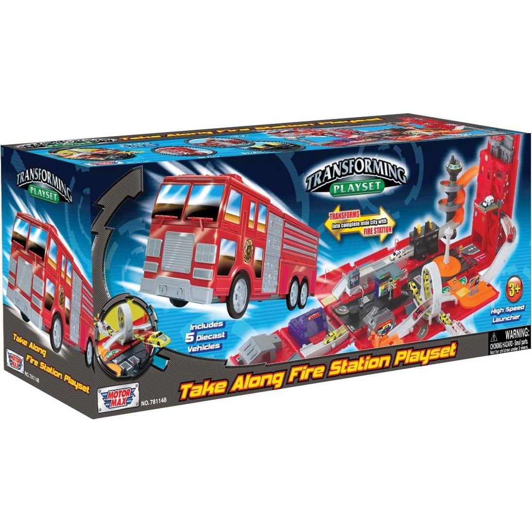 Juego de Estación de Bomberos Motormax 5 Vehículos Metal