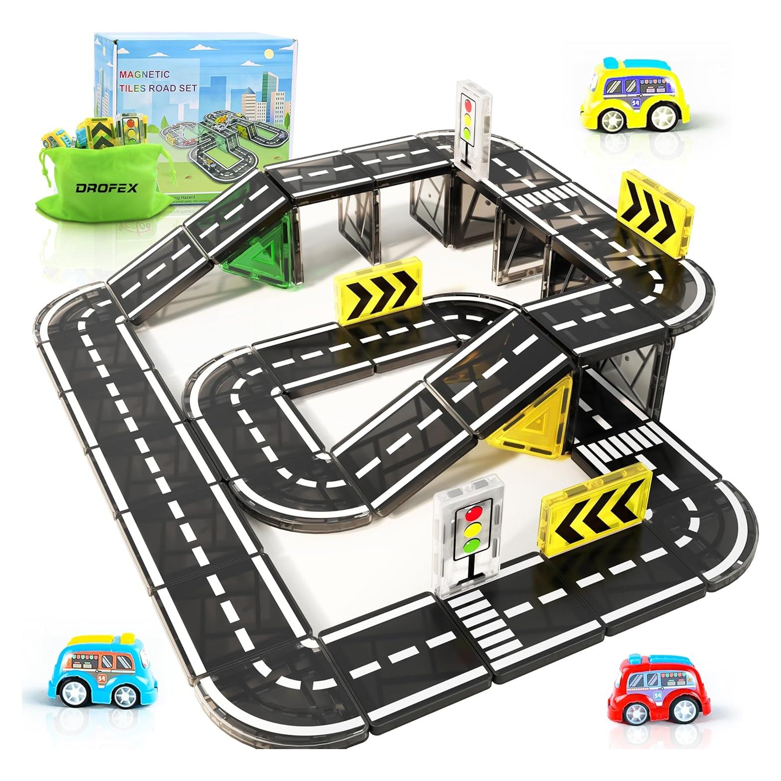 42 Piezas de Carreteras Magnéticas Drofex para Niños 3+
