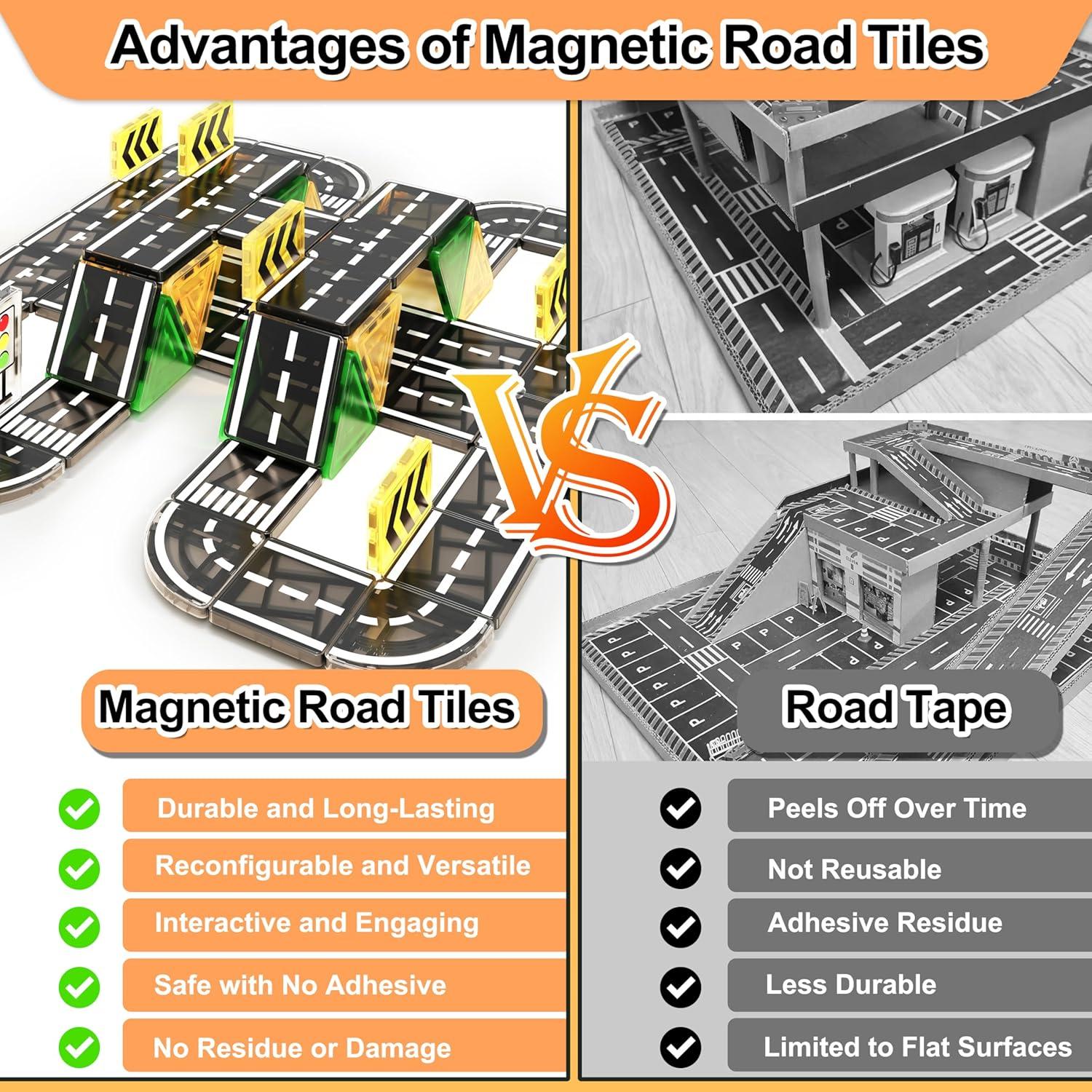 42 Piezas de Carreteras Magnéticas Drofex para Niños 3+