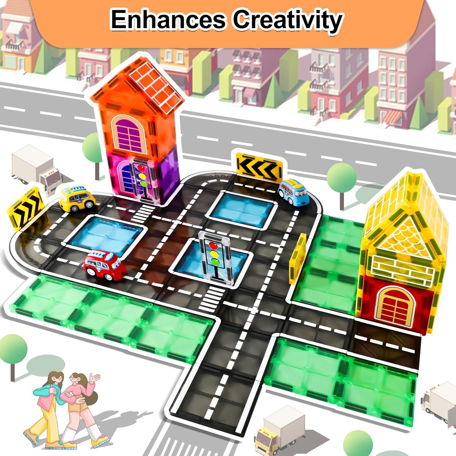 42 Piezas de Carreteras Magnéticas Drofex para Niños 3+