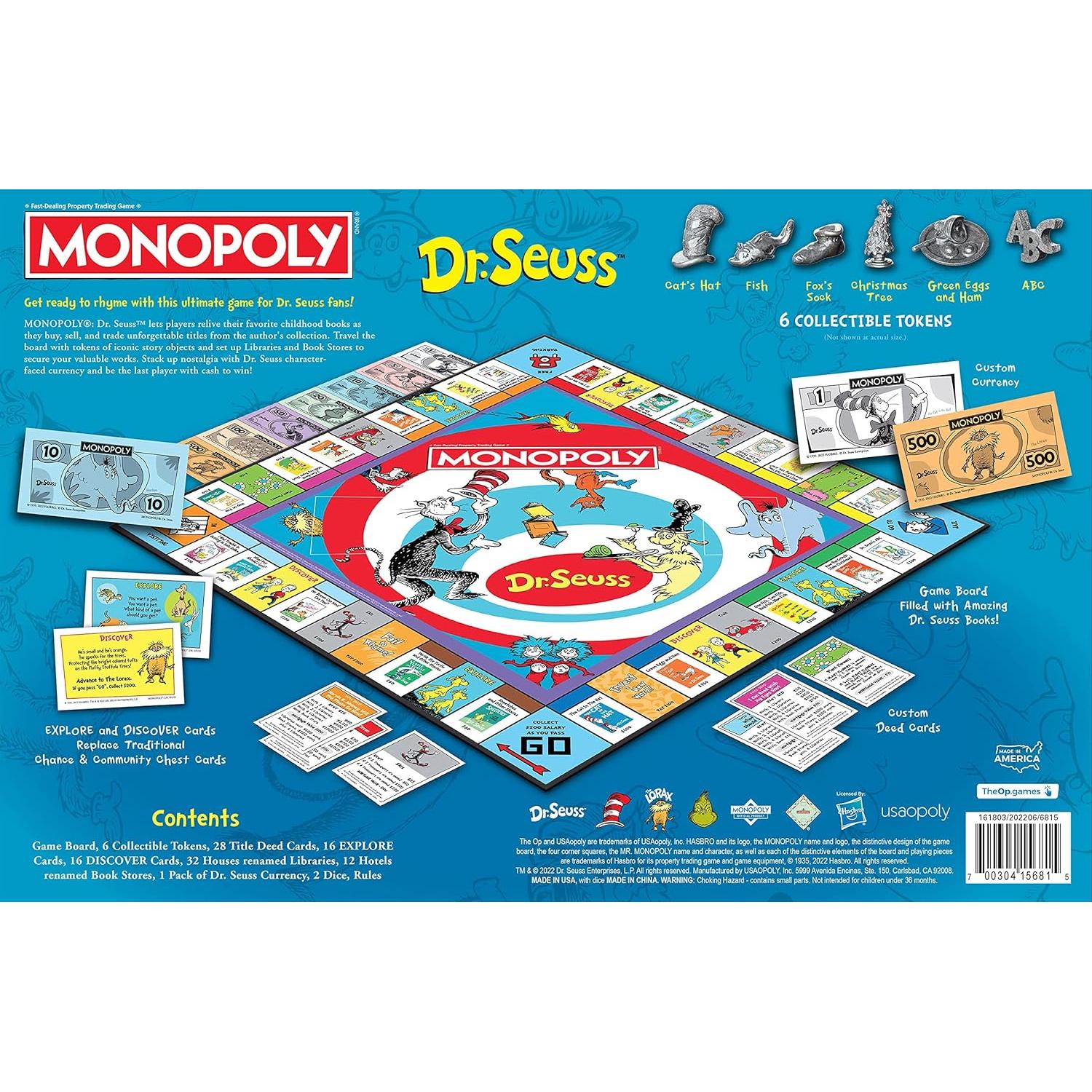 Monopoly Dr. Seuss - Juego Clásico Coleccionable para 2-6 Jugadores