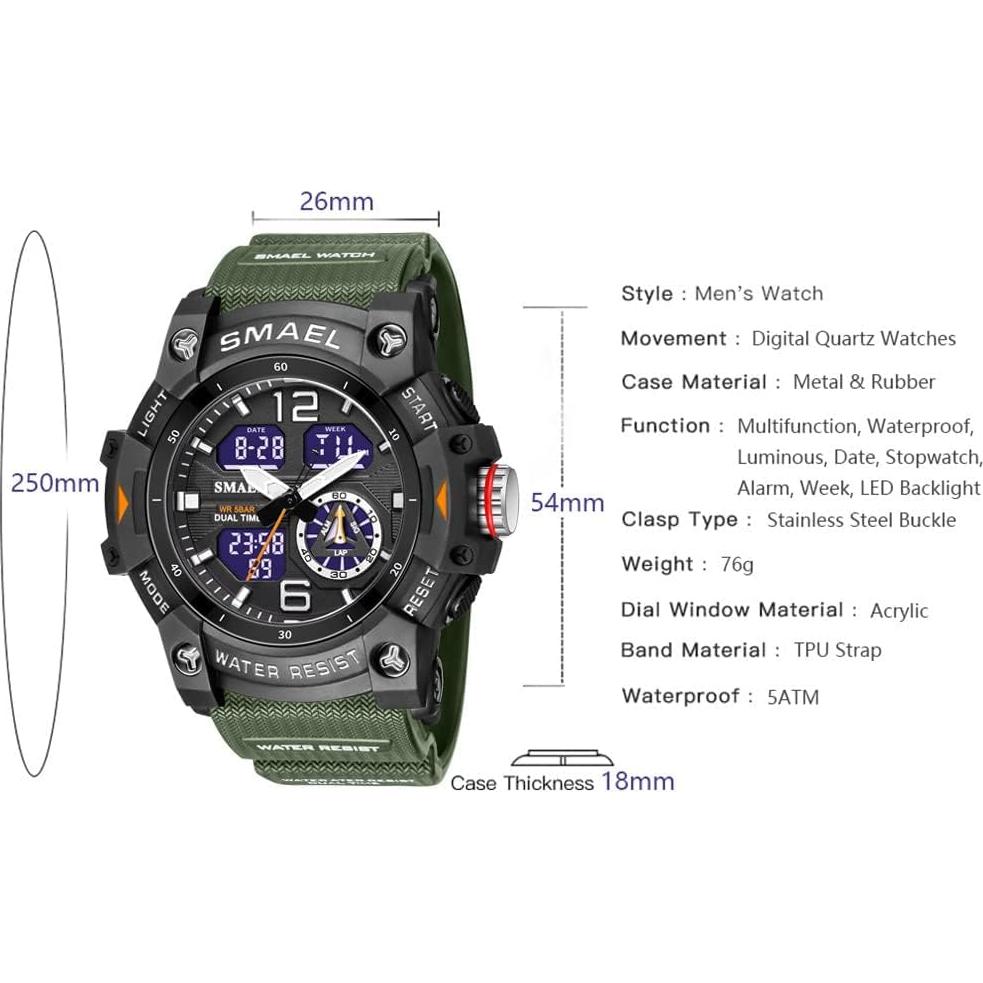 Reloj Deportivo Militar GOSASA 8007 Verde 56mm Impermeable