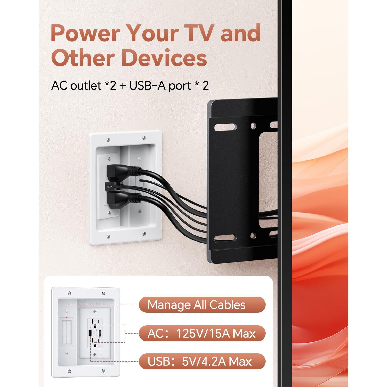 Kit de Gestión de Cables ZEXMTE para TV en Pared Blanco