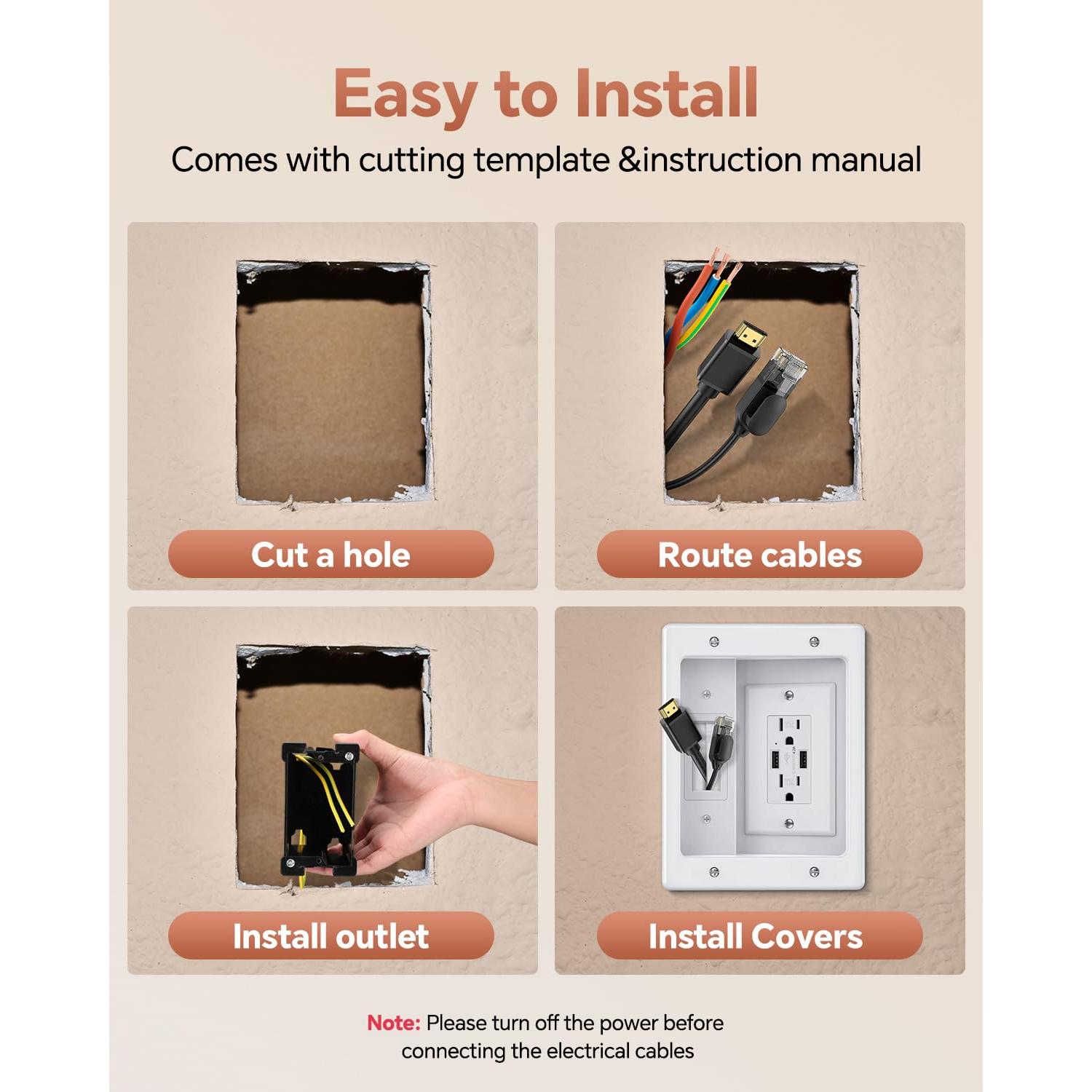 Kit de Gestión de Cables ZEXMTE para TV en Pared Blanco