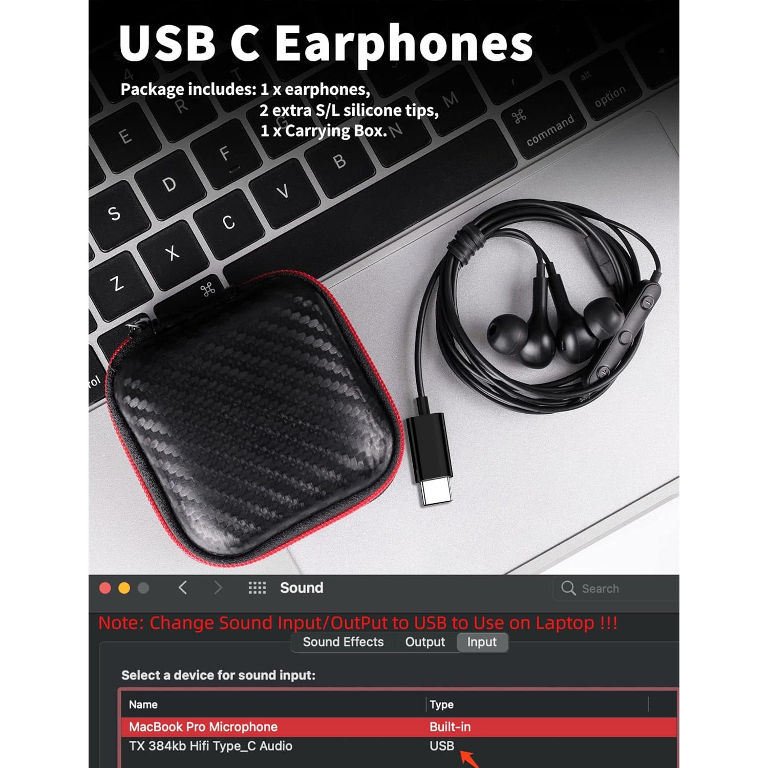 Auriculares USB C TITACUTE In-Ear con Micrófono y Control
