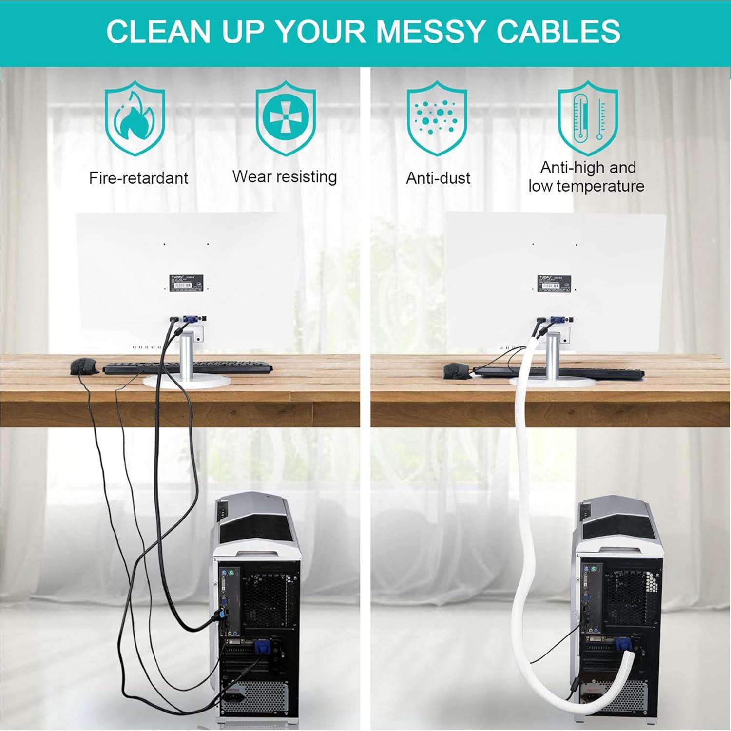 Organizador de Cables ZhiYo 2,01 m Blanco para Escritorio