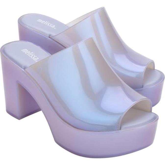 Mule Melissa 32233 Azul Perla Tacón Grueso Vegano