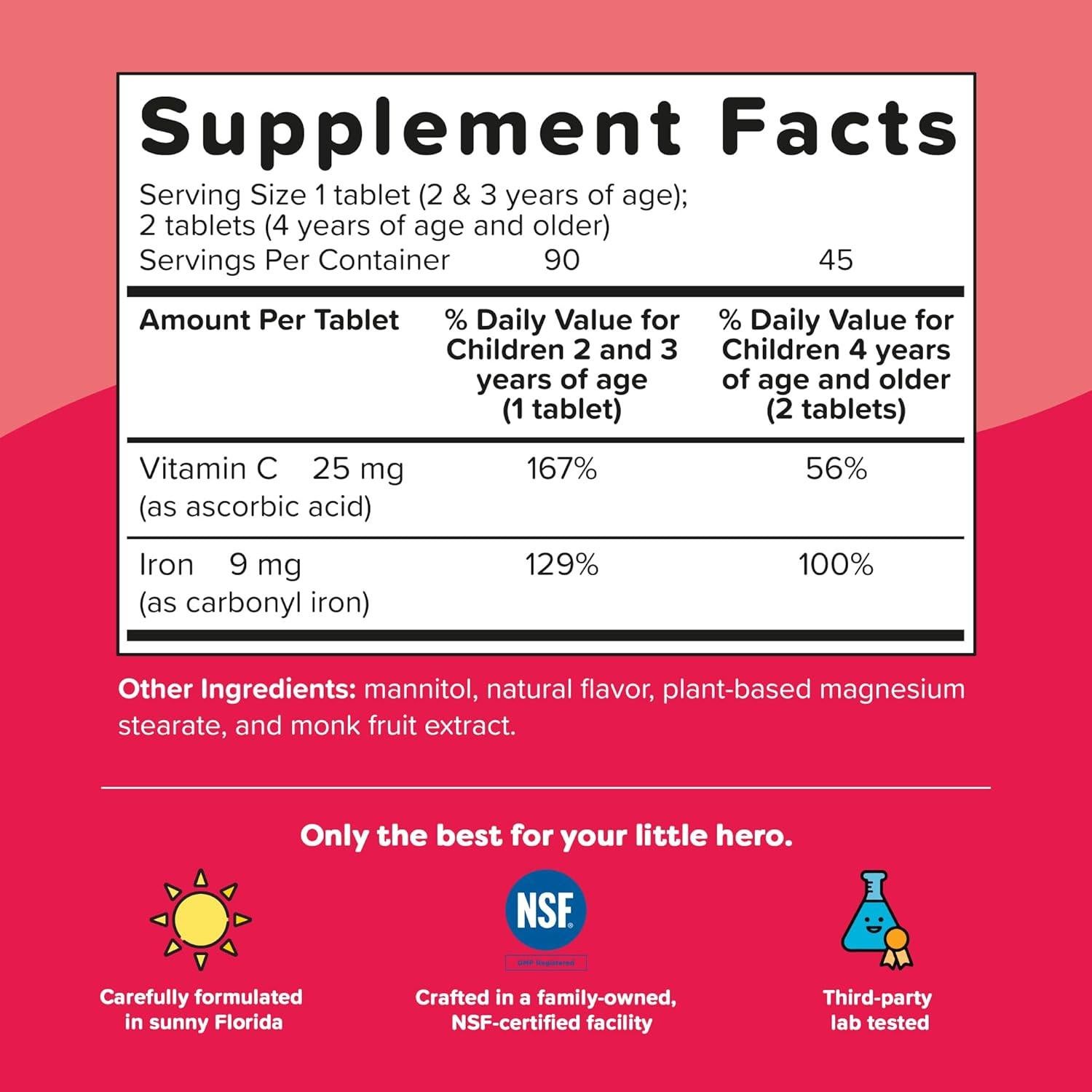 Suplemento de Hierro Vegano Renzo para Niños 90 Tabletas