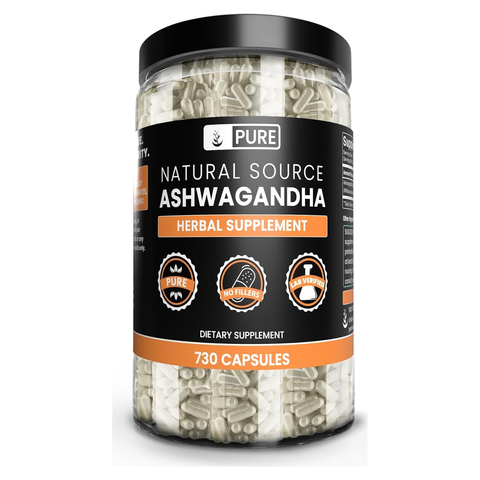 Cápsulas de Ashwagandha Puras Ingredientes Orgánicos 730 Unidades