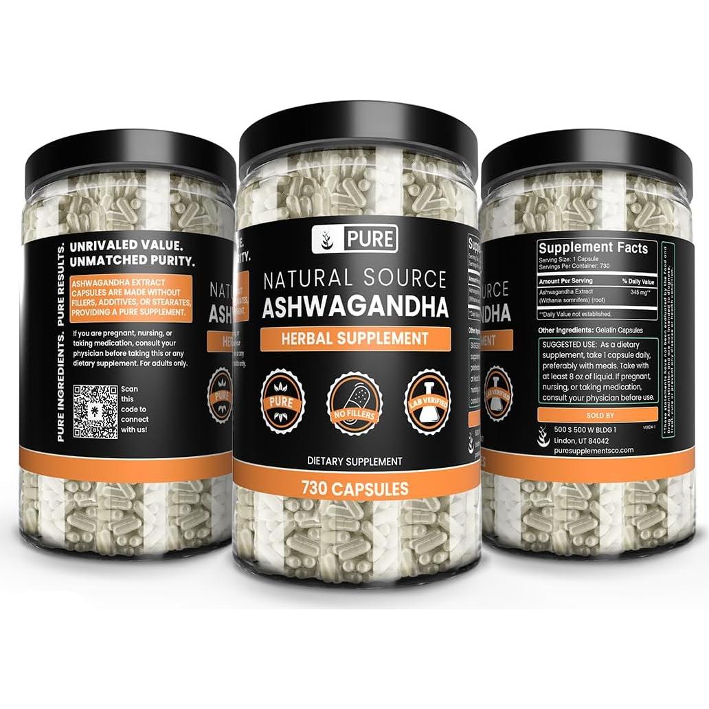 Cápsulas de Ashwagandha Puras Ingredientes Orgánicos 730 Unidades