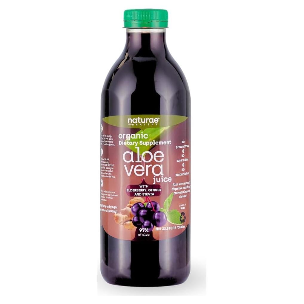 Jugo de Aloe Vera Orgánico Naturae 1000 ml con Saúco y Stevia