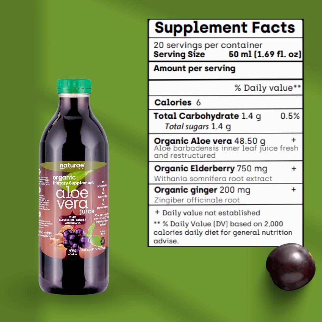 Jugo de Aloe Vera Orgánico Naturae 1000 ml con Saúco y Stevia