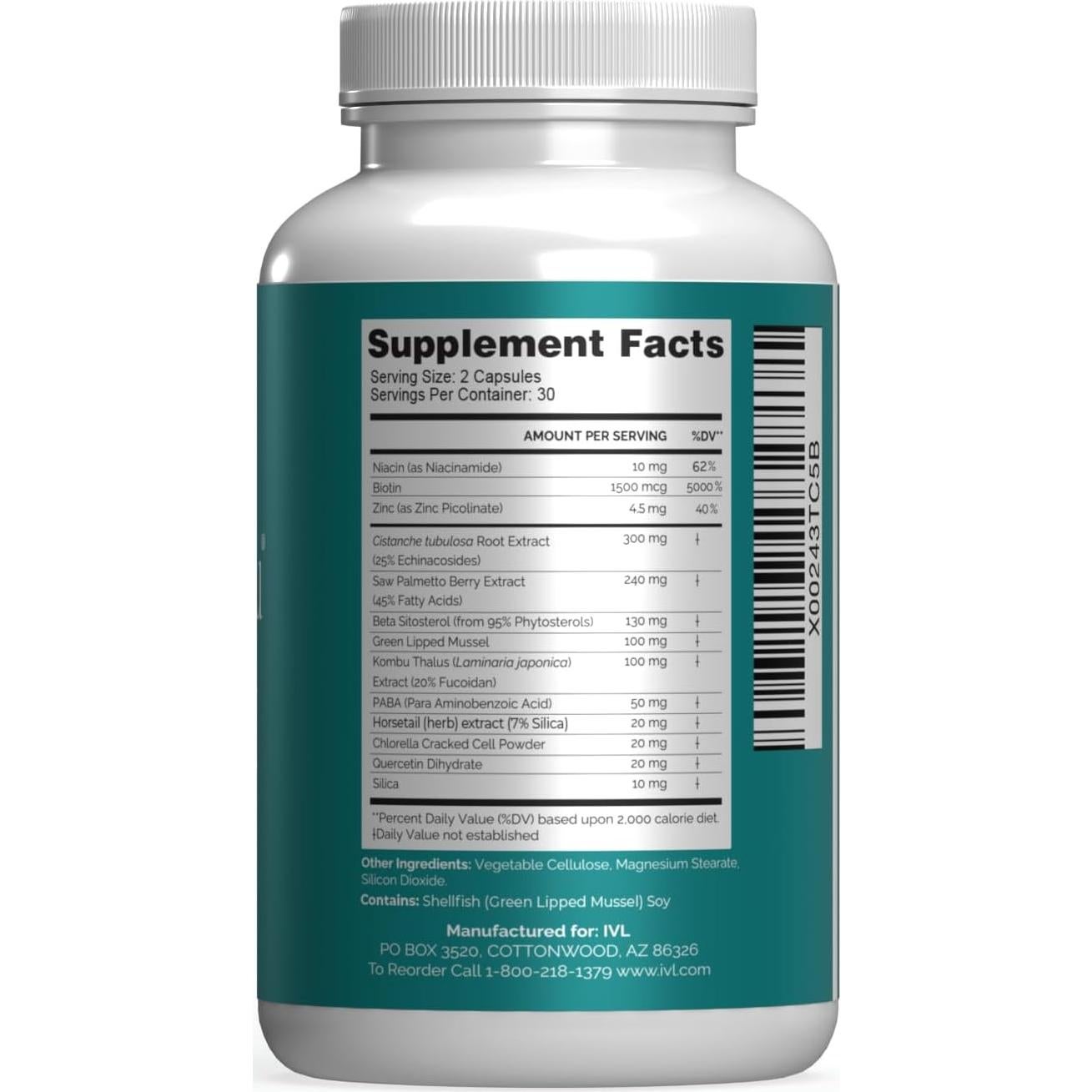 Suplemento de Vitaminas para el Cabello SeaNu IVL - Biotina y Zinc