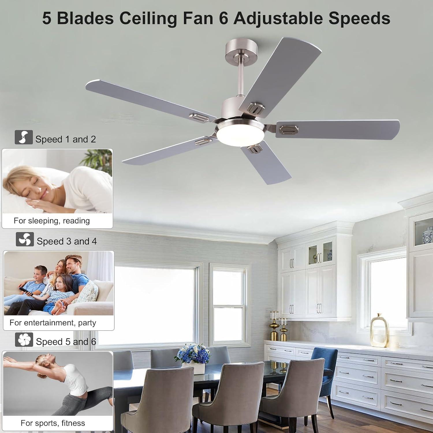 Ventilador de Techo KENSID 132 cm con Luz LED y Control Remoto