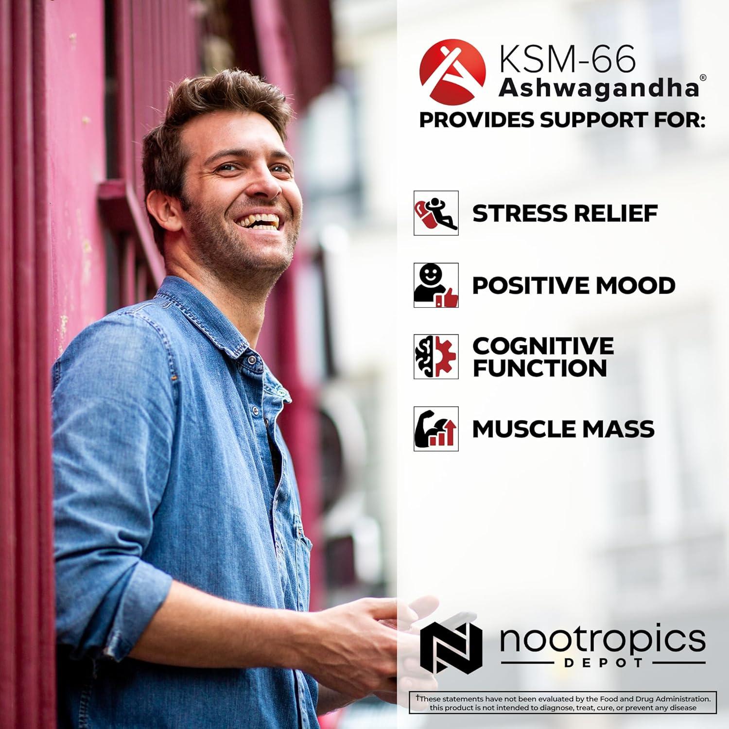 Cápsulas KSM-66 Ashwagandha Nootropics Depot 300mg 90 Unidades