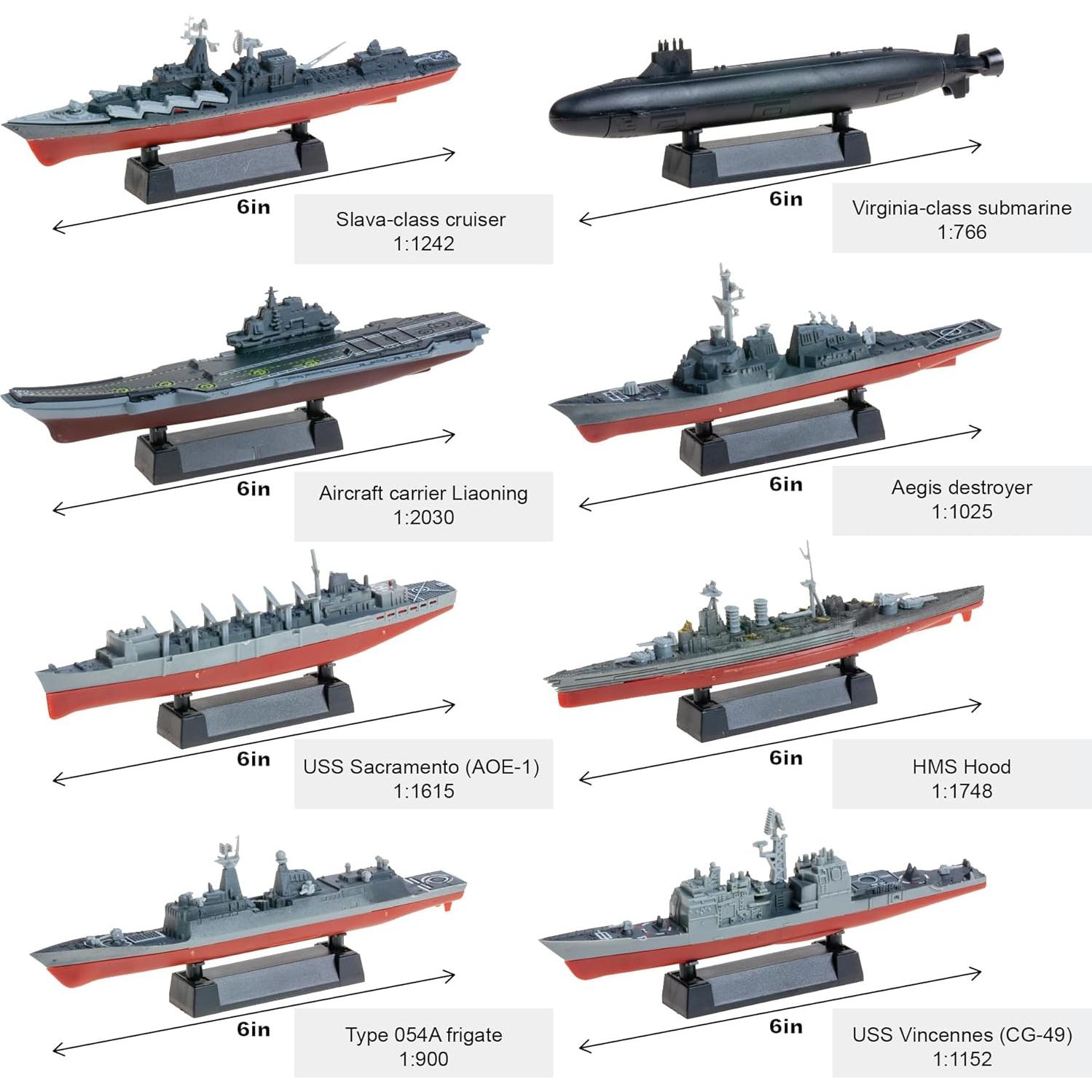 Juego de 8 Modelos de Buques de Guerra 4D - Kit de Ensamblaje